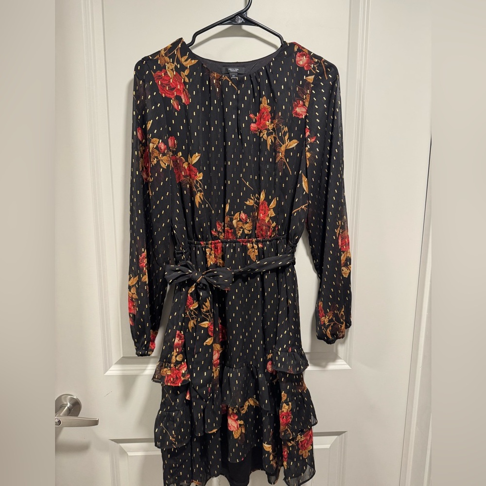 Simply Vera Vera Wang Black Dress with Red and Gold Floral Design - Picture 7 of 9